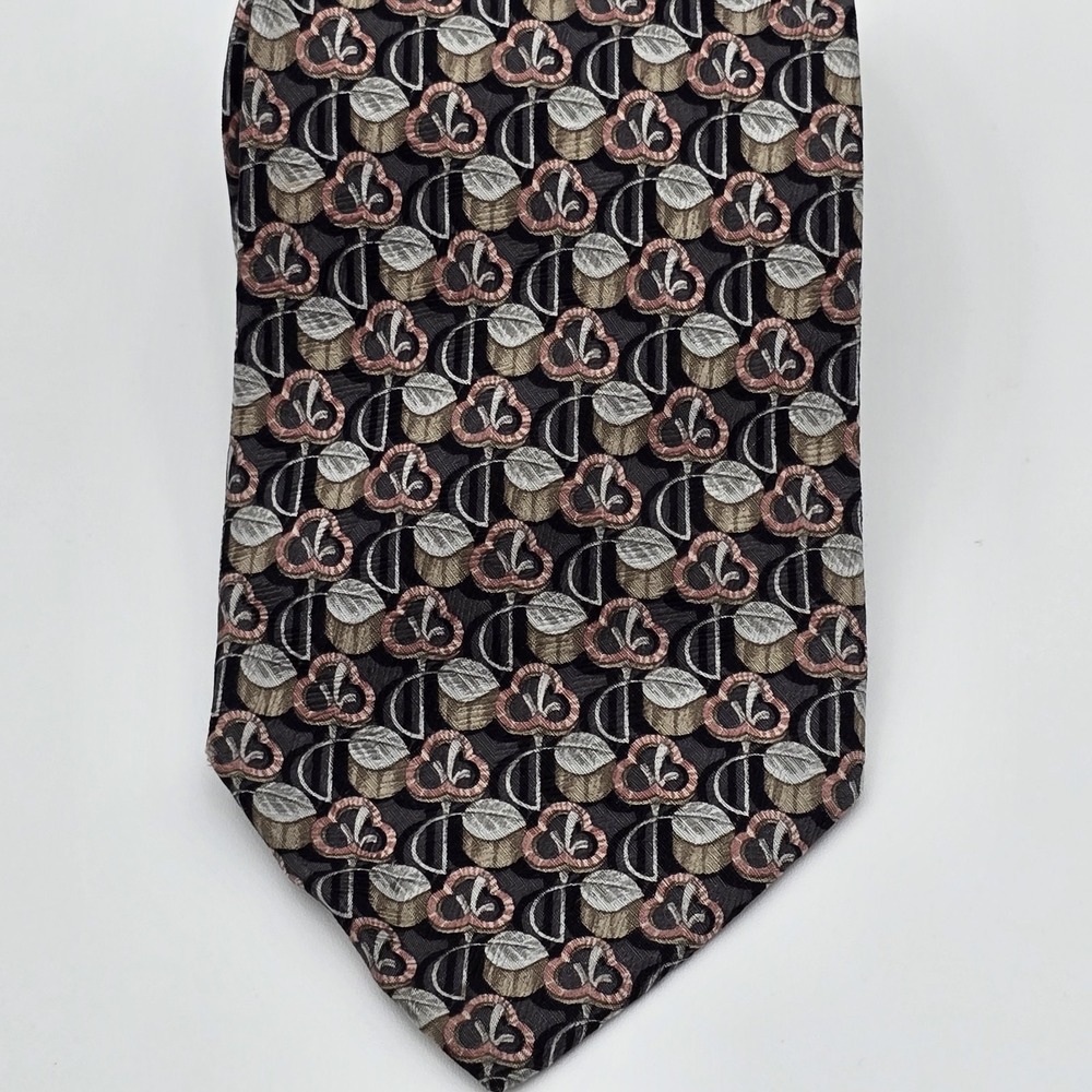 Ermenegildo Zegna Disegno Esclusivo Silk Tie Black Pink  Geometric‎ Floral Italy